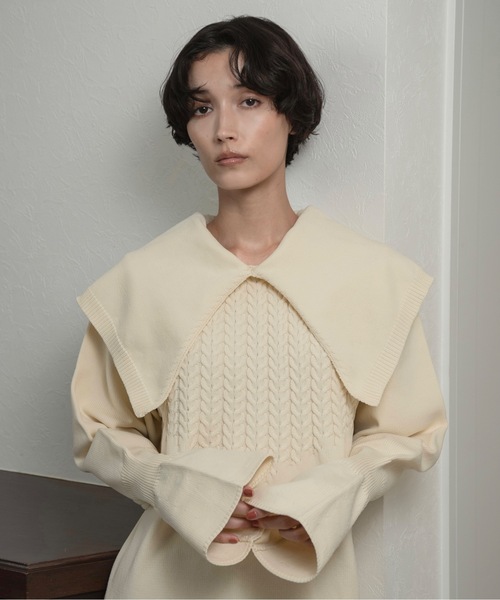 lawgy(ラウジー)の「big collar cuffs flare op / ビッグカラーカフスフレアワンピース(ワンピース・レディース・チャコール/ホワイト/ブラウン・FREE)」の17枚目の写真