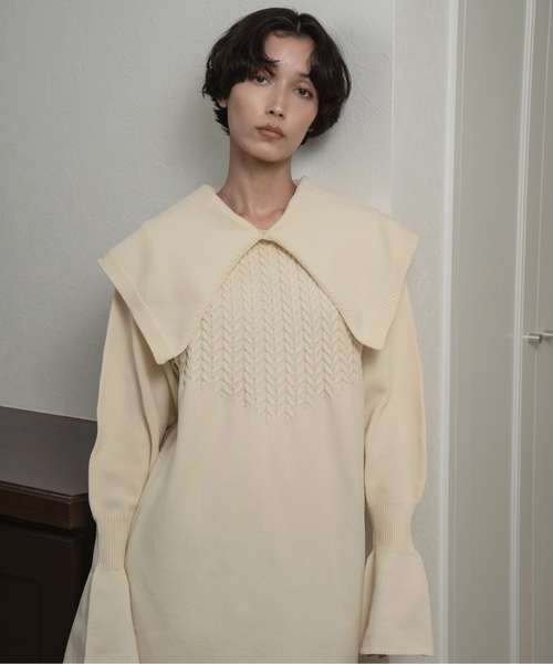 lawgy(ラウジー)の「big collar cuffs flare op / ビッグカラーカフスフレアワンピース(ワンピース・レディース・チャコール/ホワイト/ブラウン・FREE)」の16枚目の写真