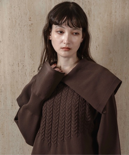 lawgy(ラウジー)の「big collar cuffs flare op / ビッグカラーカフスフレアワンピース(ワンピース・レディース・チャコール/ホワイト/ブラウン・FREE)」の13枚目の写真