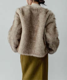 【ファーコート　ミンク　カーキ　総柄　ノーカラー　金ボタン　レトロ　古着】 ファーコート ミンク カーキ 総柄 ノーカラー 金ボタン レトロ