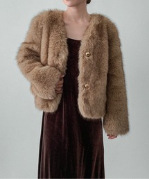 エリザベッタフランキ フェイクファー 金ボタン ドレスコート エリザベッタフランキ フェイクファー 金ボタン ドレスコート