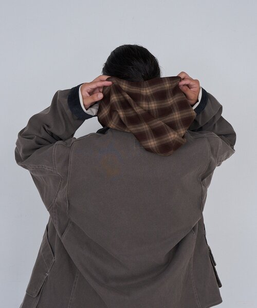 Kastane（カスタネ）の「*【セットアップ対応/チェック&ストライプ/ユニセックス】BM フードシャツ（シャツ/ブラウス・レディース・ブラック/ブラウン/ブルー・FREE）」の13枚目の写真