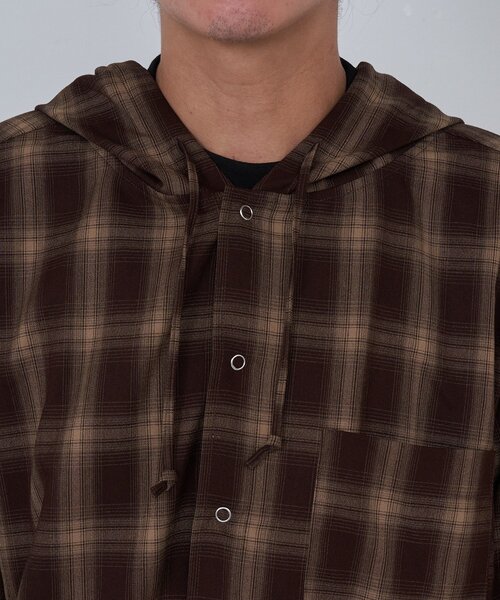 Kastane（カスタネ）の「*【セットアップ対応/チェック&ストライプ/ユニセックス】BM フードシャツ（シャツ/ブラウス・レディース・ブラック/ブラウン/ブルー・FREE）」の21枚目の写真