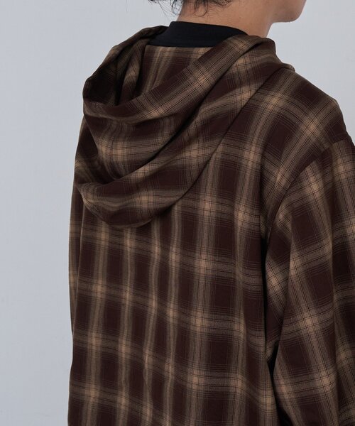 Kastane（カスタネ）の「*【セットアップ対応/チェック&ストライプ/ユニセックス】BM フードシャツ（シャツ/ブラウス・レディース・ブラック/ブラウン/ブルー・FREE）」の22枚目の写真