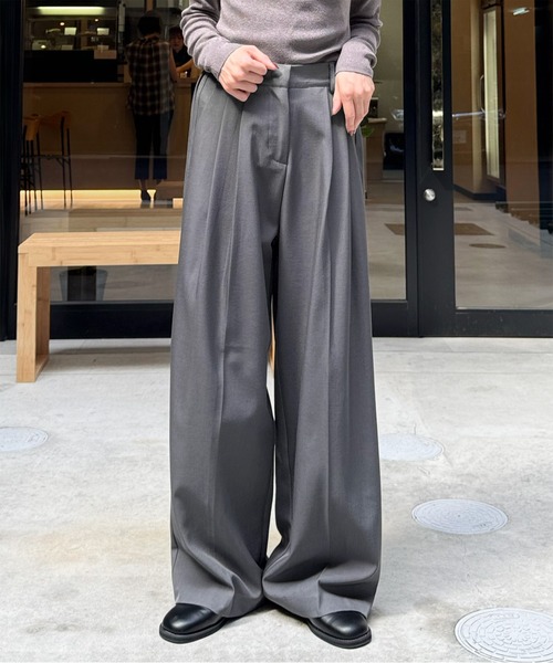 LE MORE（リモア）の「ダブルタックワイドスラックス（スラックス・レディース・グレー/ベージュ/ブラック・SHORT/FREE）」の7枚目の写真