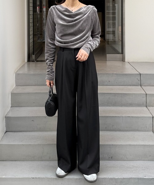 LE MORE（リモア）の「ダブルタックワイドスラックス（スラックス・レディース・グレー/ベージュ/ブラック・SHORT/FREE）」の22枚目の写真