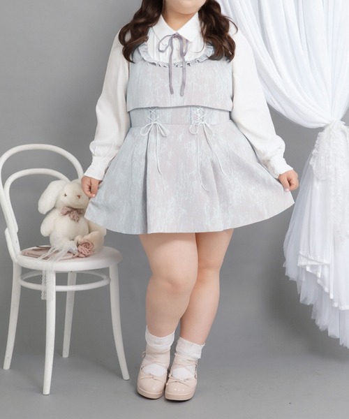 4Lー6L】ヨークフリルレースアップセットアップ風ドッキングワンピース