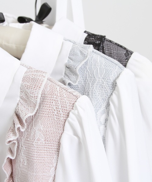 4Lー6L】ヨークフリルレースアップセットアップ風ドッキングワンピース