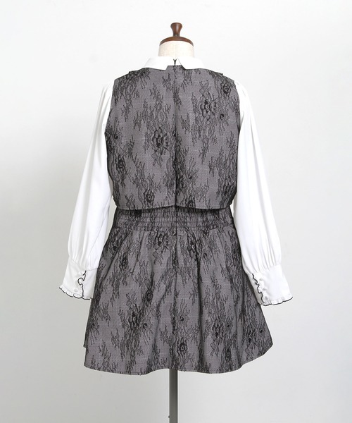 4Lー6L】ヨークフリルレースアップセットアップ風ドッキングワンピース