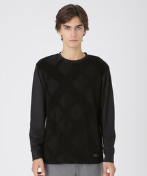 ブルーレーベル サイドチェックカットソー Tシャツ　ブラック ハイゲージサッカーショルダーチェックTシャツ｜ブルーレーベル