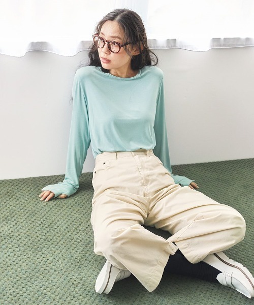 and myera(アンド マイラ)の「and myera サムホールTシャツ(Tシャツ/カットソー・レディース・ミント/ブラック/グレー・M/L/LL/S)」の12枚目の写真
