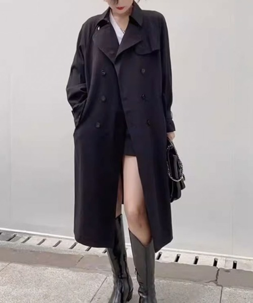 shoppinggo(ショッピングゴー)の「トレンチコート スプリングコート(トレンチコート・レディース・ブラック/ベージュ/ネイビー/グリーン/キャメル/ピンク系その他3/ベージュ系その他/ブルー系その他/ブラック系その他/ブラウン系その他/イエロー系その他/ブラウン/ピンク/イエロー/ブルー/グリーン系その他・M/L)」の3枚目の写真