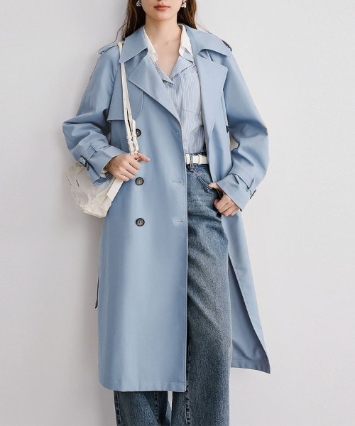 shoppinggo(ショッピングゴー)の「トレンチコート スプリングコート(トレンチコート・レディース・ブラック/ベージュ/ネイビー/グリーン/キャメル/ピンク系その他3/ベージュ系その他/ブルー系その他/ブラック系その他/ブラウン系その他/イエロー系その他/ブラウン/ピンク/イエロー/ブルー/グリーン系その他・M/L)」の11枚目の写真