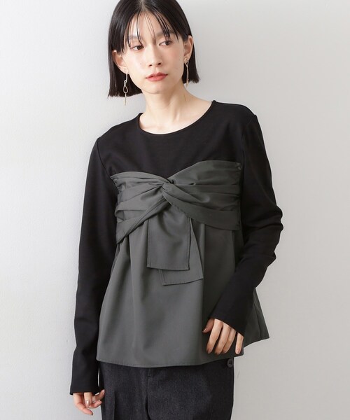 THE SHOP TK (ザ ショップ ティーケー )の「布帛切替カットソー(Tシャツ/カットソー・レディース・アイボリー系4/ブラック系4・12/13)」の1枚目の写真