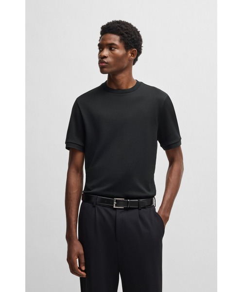 BOSS(ボス)の「レギュラーフィットTシャツ コットンブレンド シアサッカーファブリック(Tシャツ/カットソー・メンズ・ブラック/ダークオレンジ・M/S/L/XL/XXL)」の1枚目の写真
