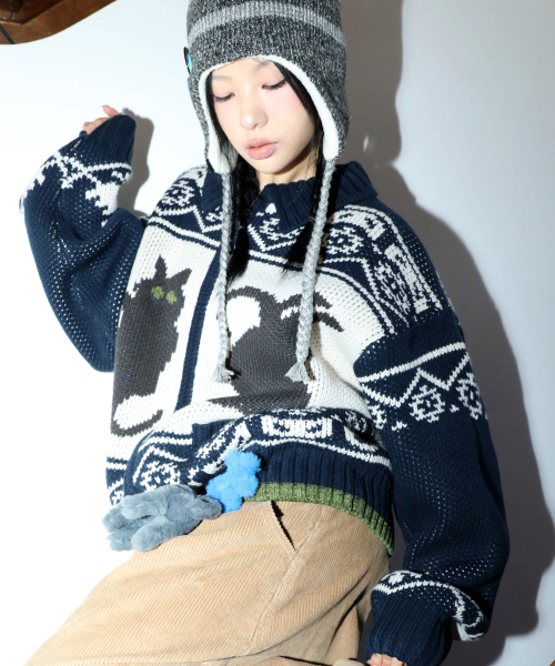 GLACK(グラック)の「GZNT003 アトキャットコウイチャンニットジップアップ (ネイビー)(ニット/セーター・レディース・その他・MEDIUM/LARGE)」の1枚目の写真