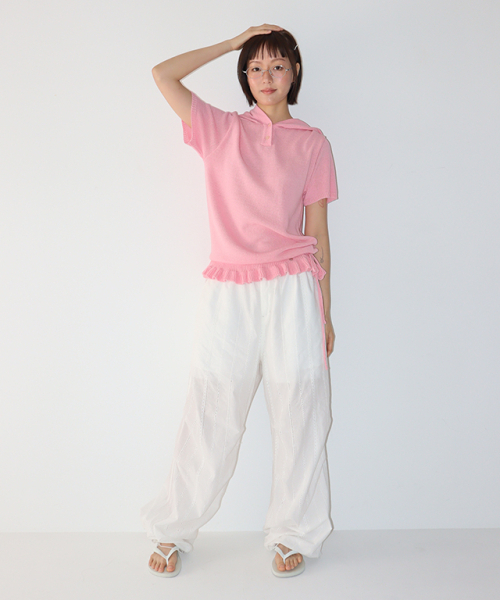 RONRON（ロンロン）の「BUTTON HOODED FRILL HALF SLEEVE KNIT SOFT PINK（ニット/セーター・レディース・その他・FREE）」の4枚目の写真