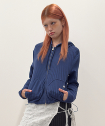 Striped Pocket Zip Hoodie [Blue]