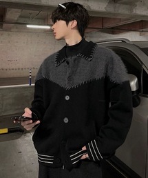 SHEPP | 配色ステッチシャギー切り替えニットジャケット(テーラードジャケット)