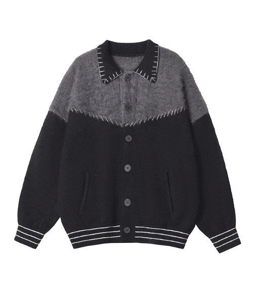 SHEPP（シープ）の「配色ステッチシャギー切り替えニットジャケット（テーラードジャケット・メンズ・ブラック・M）」の8枚目の写真