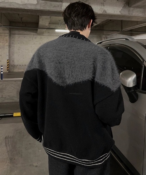 SHEPP（シープ）の「配色ステッチシャギー切り替えニットジャケット（テーラードジャケット・メンズ・ブラック・M）」の3枚目の写真