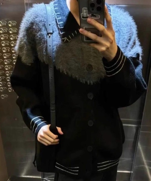 SHEPP（シープ）の「配色ステッチシャギー切り替えニットジャケット（テーラードジャケット・メンズ・ブラック・M）」の5枚目の写真