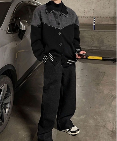 SHEPP（シープ）の「配色ステッチシャギー切り替えニットジャケット（テーラードジャケット・メンズ・ブラック・M）」の7枚目の写真