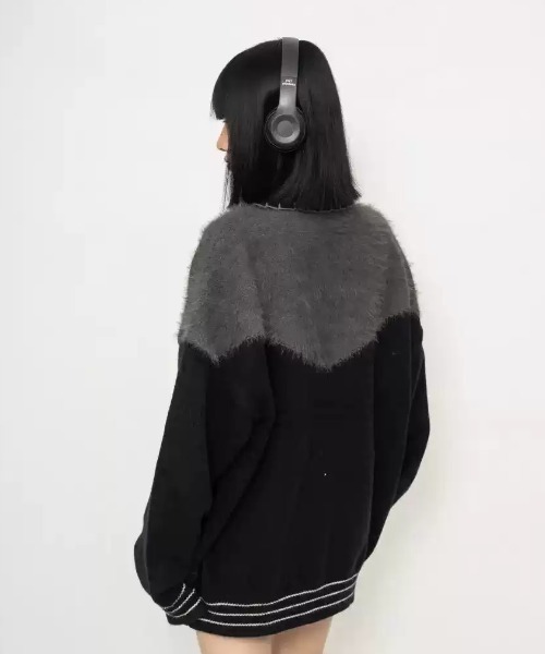 SHEPP（シープ）の「配色ステッチシャギー切り替えニットジャケット（テーラードジャケット・メンズ・ブラック・M）」の12枚目の写真