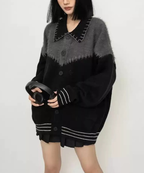 SHEPP（シープ）の「配色ステッチシャギー切り替えニットジャケット（テーラードジャケット・メンズ・ブラック・M）」の13枚目の写真