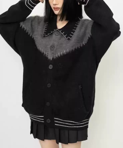 SHEPP（シープ）の「配色ステッチシャギー切り替えニットジャケット（テーラードジャケット・メンズ・ブラック・M）」の11枚目の写真