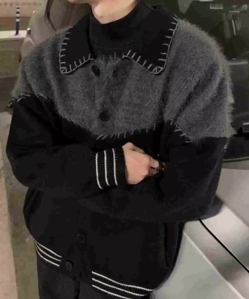 SHEPP（シープ）の「配色ステッチシャギー切り替えニットジャケット（テーラードジャケット・メンズ・ブラック・M）」の10枚目の写真