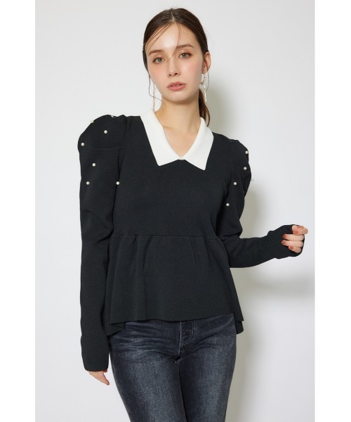rienda(リエンダ)の「パール付きペプラムニットトップス 秋服 冬服(ニット/セーター・レディース・ベージュ/ブラック/ブルー・FREE)」の4枚目の写真
