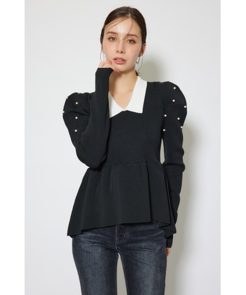rienda(リエンダ)の「パール付きペプラムニットトップス 秋服 冬服(ニット/セーター・レディース・ベージュ/ブラック/ブルー・FREE)」の5枚目の写真