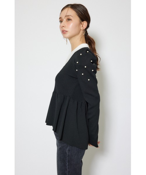 rienda(リエンダ)の「パール付きペプラムニットトップス 秋服 冬服(ニット/セーター・レディース・ベージュ/ブラック/ブルー・FREE)」の6枚目の写真