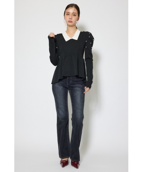 rienda(リエンダ)の「パール付きペプラムニットトップス 秋服 冬服(ニット/セーター・レディース・ベージュ/ブラック/ブルー・FREE)」の8枚目の写真