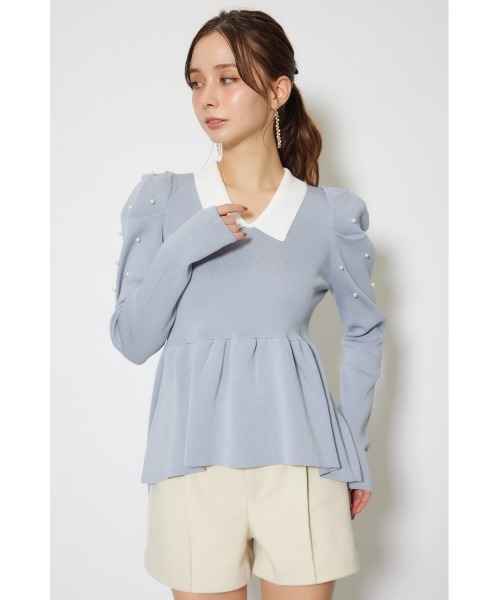 rienda(リエンダ)の「パール付きペプラムニットトップス 秋服 冬服(ニット/セーター・レディース・ベージュ/ブラック/ブルー・FREE)」の16枚目の写真