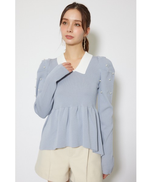 rienda(リエンダ)の「パール付きペプラムニットトップス 秋服 冬服(ニット/セーター・レディース・ベージュ/ブラック/ブルー・FREE)」の17枚目の写真