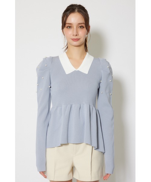 rienda(リエンダ)の「パール付きペプラムニットトップス 秋服 冬服(ニット/セーター・レディース・ベージュ/ブラック/ブルー・FREE)」の21枚目の写真