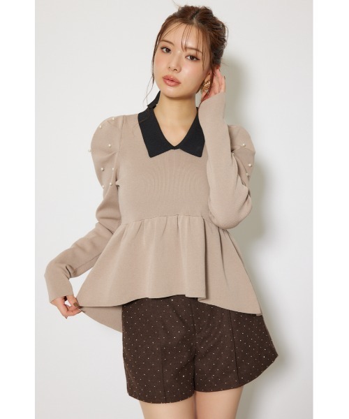 rienda(リエンダ)の「パール付きペプラムニットトップス 秋服 冬服(ニット/セーター・レディース・ベージュ/ブラック/ブルー・FREE)」の10枚目の写真