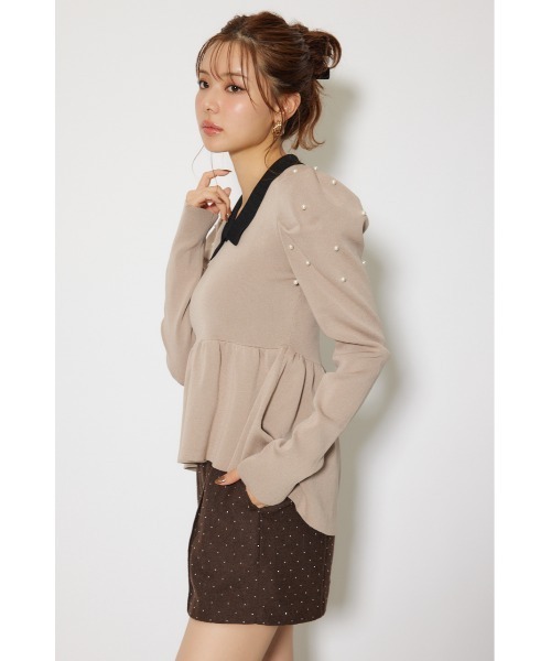 rienda(リエンダ)の「パール付きペプラムニットトップス 秋服 冬服(ニット/セーター・レディース・ベージュ/ブラック/ブルー・FREE)」の11枚目の写真