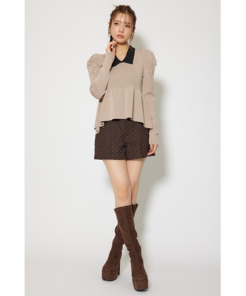 rienda(リエンダ)の「パール付きペプラムニットトップス 秋服 冬服(ニット/セーター・レディース・ベージュ/ブラック/ブルー・FREE)」の12枚目の写真