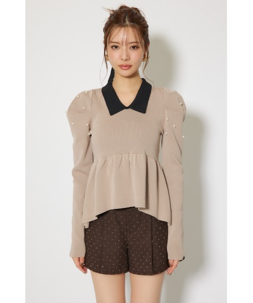 rienda(リエンダ)の「パール付きペプラムニットトップス 秋服 冬服(ニット/セーター・レディース・ベージュ/ブラック/ブルー・FREE)」の15枚目の写真