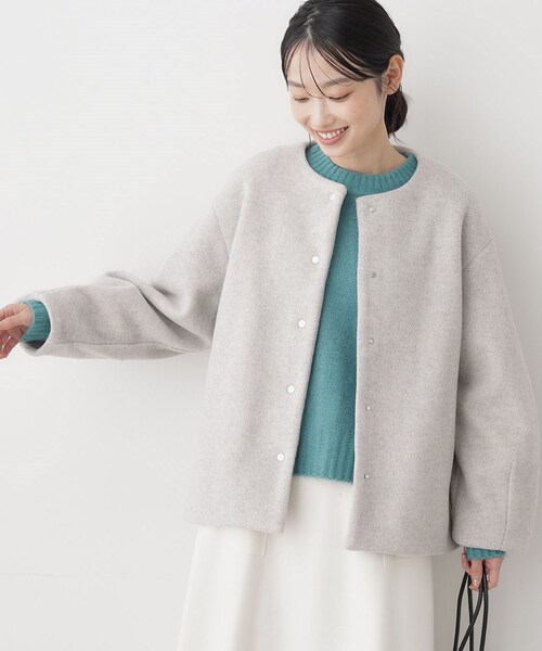 セール】メランジ起毛ジャケット（ノーカラーコート）｜Dessin