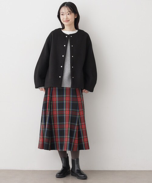 Dessin ブラック メランジ起毛ジャケット　ノーカラー セール】メランジ起毛ジャケット（ノーカラーコート）｜Dessin