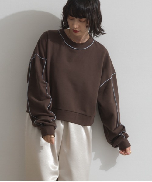 OandI（オーアンドアイ）の「裏毛配色メローショートプルオーバー（その他トップス・レディース・ブラック/ブラウン/グレー・FREE）」の3枚目の写真