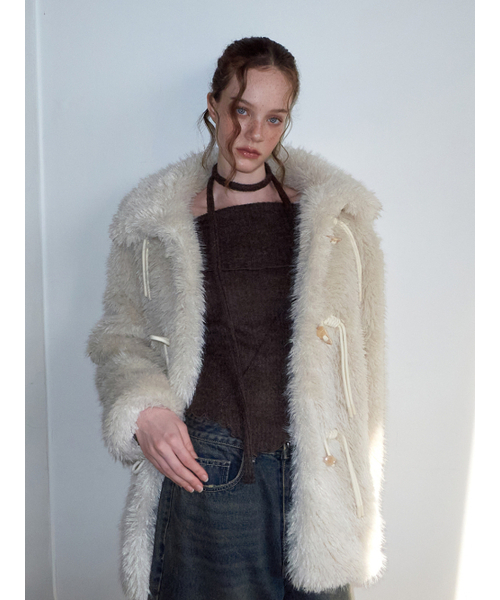 Duffle Fur Half Coat, Cream