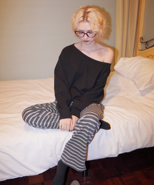 IMARI(イマリ)の「【 IMARI / イマリ 】 ボーダー ルーズ ニット パンツ #(スウェットパンツ・レディース・ブラック/グレー・FREE)」の5枚目の写真