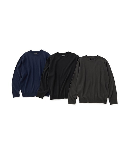 Perfect Suit FActory(パーフェクトスーツファクトリー)の「【3点パック/Smart Pick!】クルーネック ベーシックニット Aセット(ブラック&グレー&ネイビー)/Bセット(ブラウン&ベージュ&ホワイト)(ニット/セーター・メンズ・ブラック・M/L/LL)」の1枚目の写真