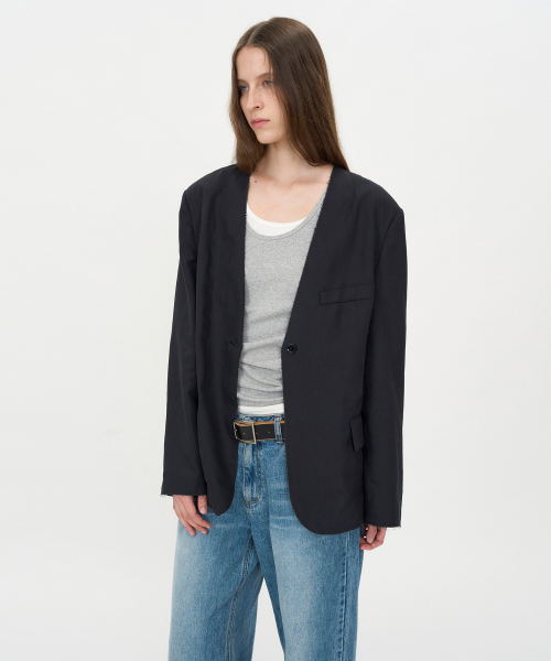 セール】リネンカットオフジャケット WASHED BLACK（テーラード 