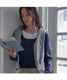 Round Ribbed Cardigan [Navy]